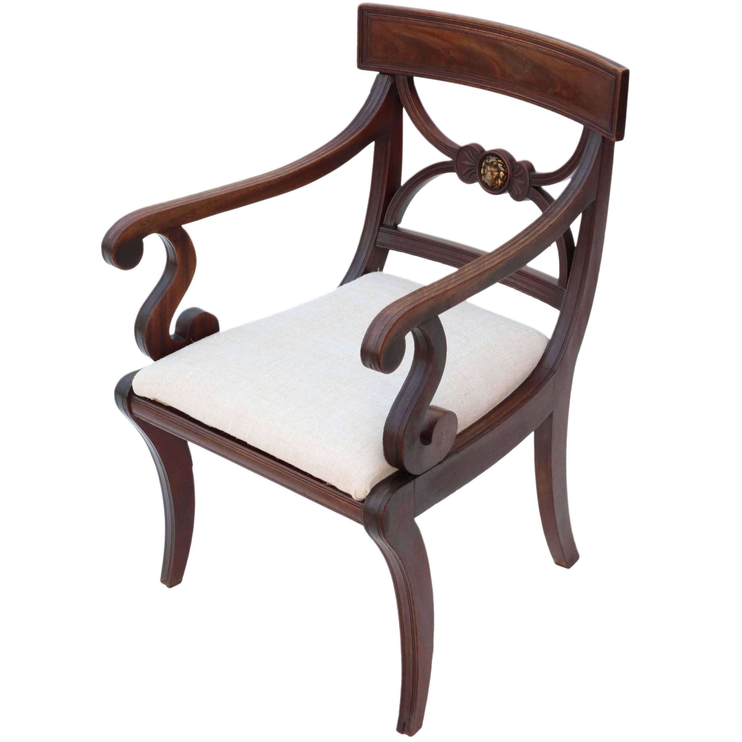 Antique Quality Regency Mahogany Elbow Desk Carver Chair, circa 1825 For Sale