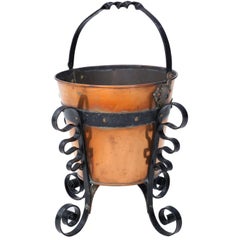 Antique Early 20th Century Iron and Brass Coal Scuttle Bucket