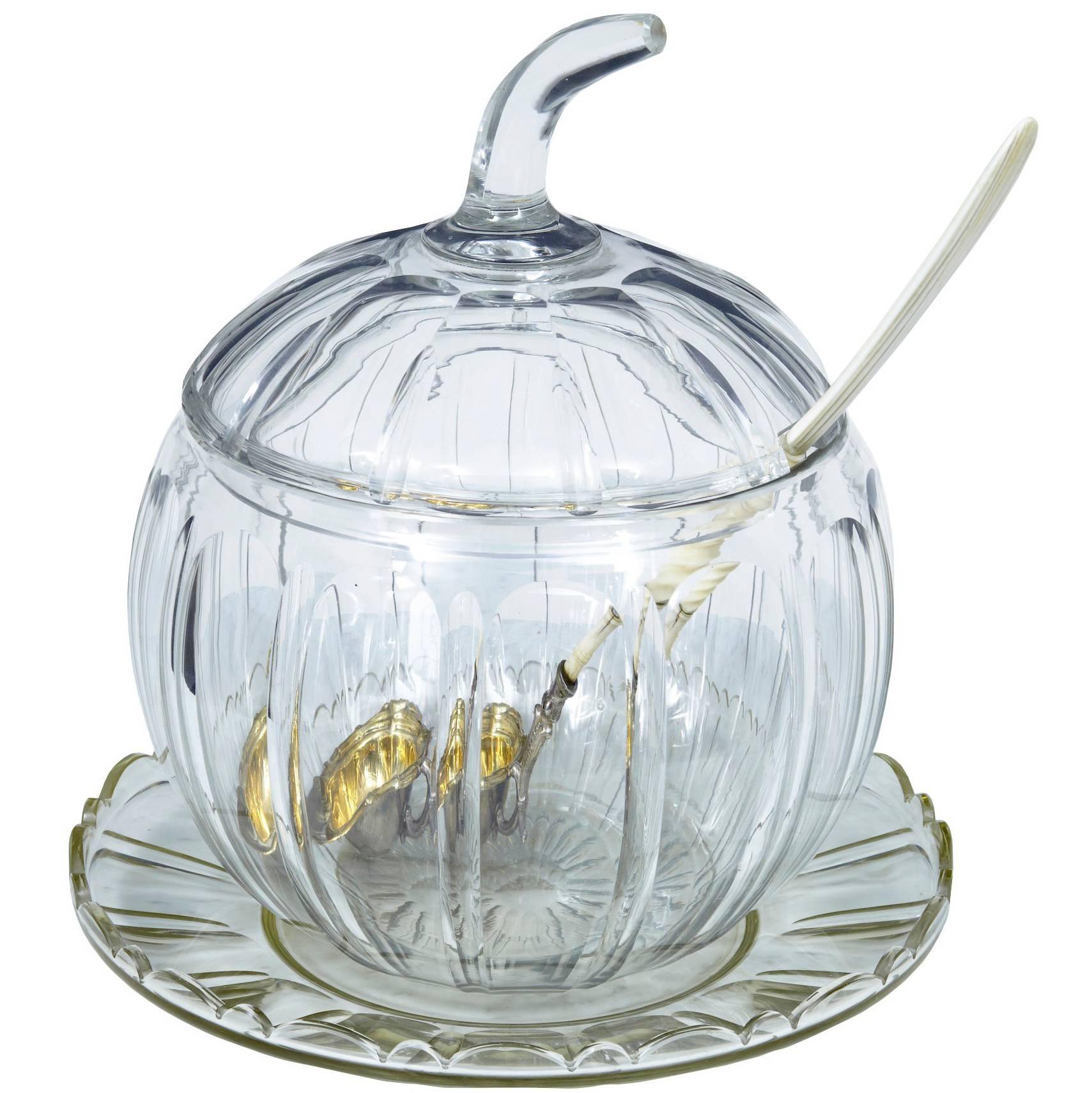 Early 20th Century Cut Glass Pumpkin Serving Punch Bowl