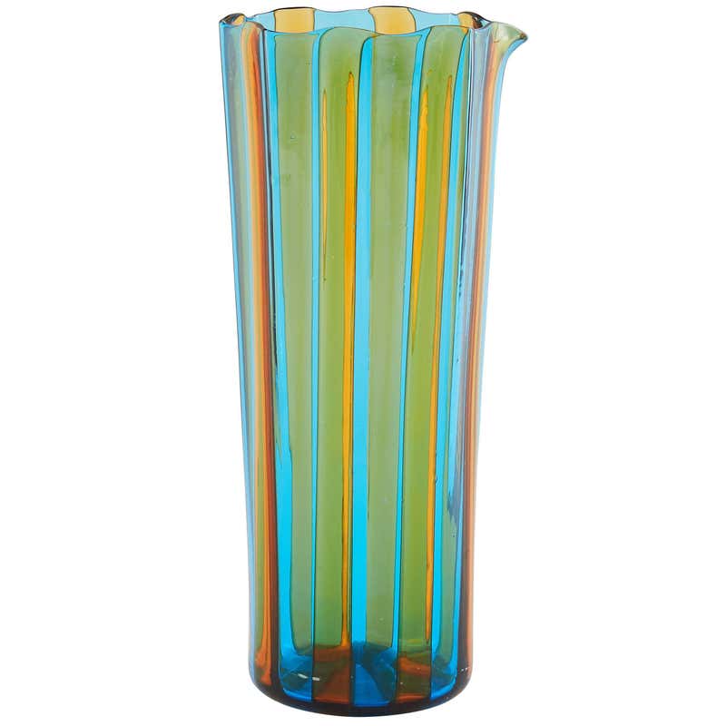 Campbell-Rey Octagonal Striped Carafe in Red and Blue Murano Glass For ...