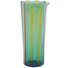 Retro Campbell-Rey Octagonal Striped Carafe in Amber and Turquoise Murano Glass