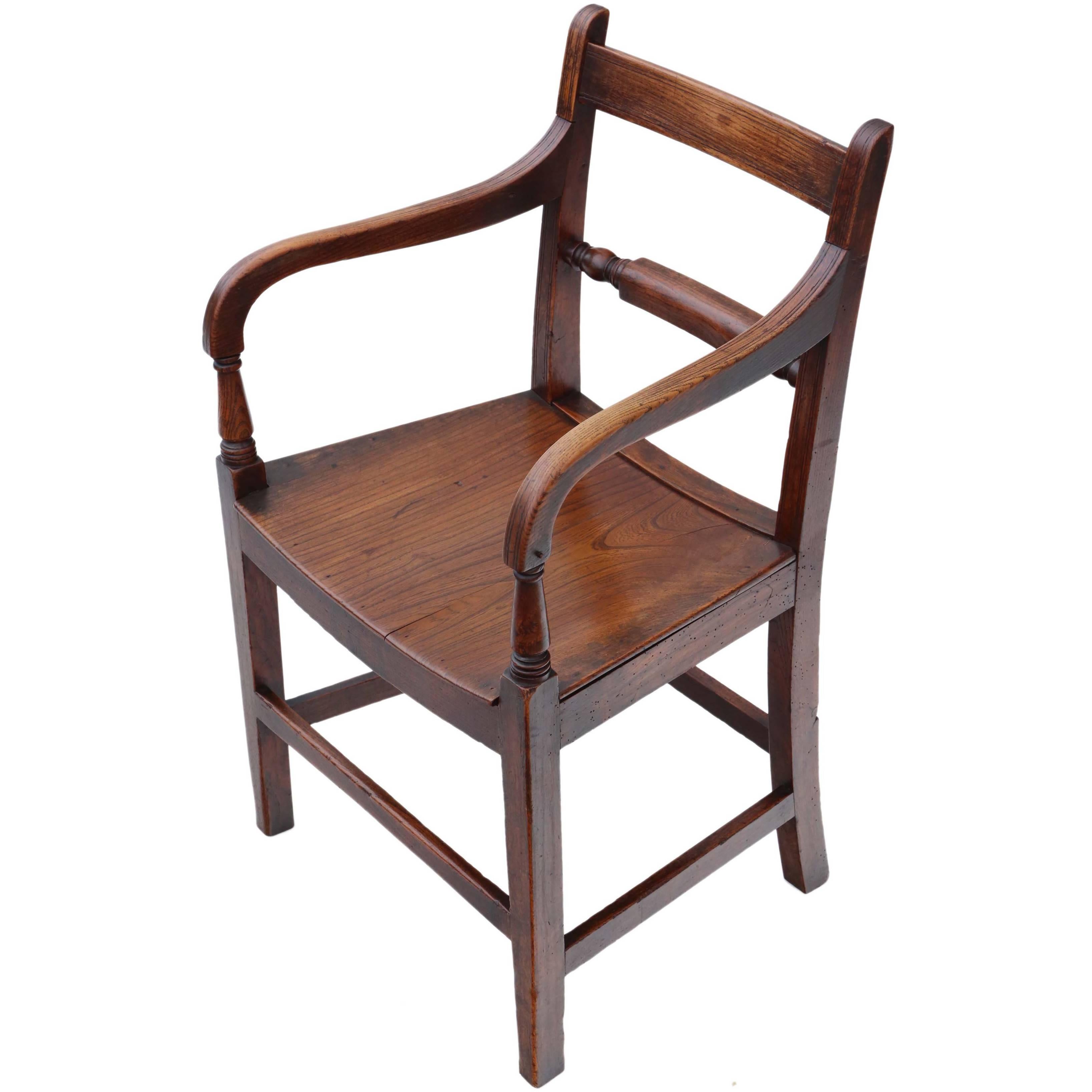 Antique Quality Georgian circa 1800 Elm Elbow Desk Chair For Sale