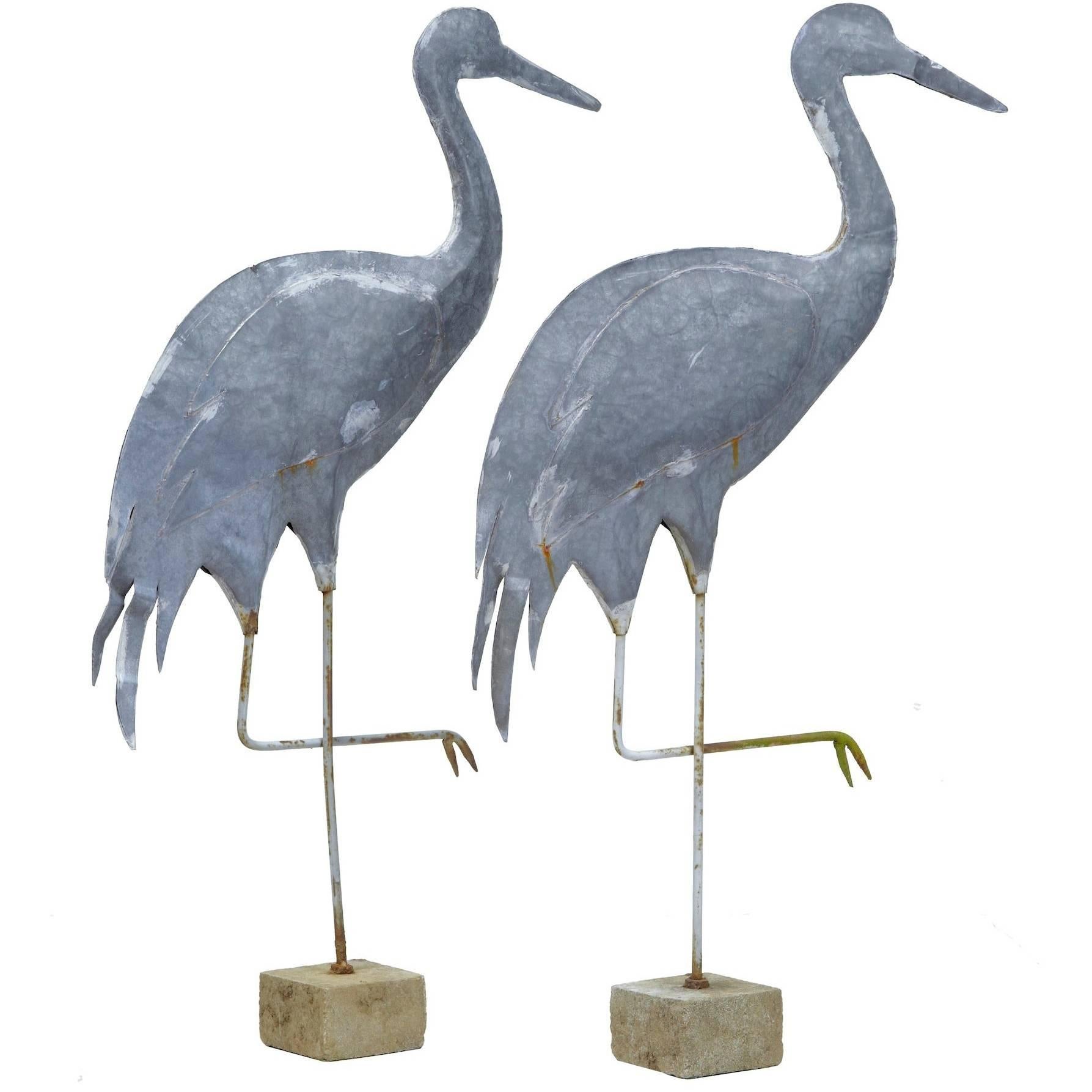 Pair of 20th Century Swedish Galvanised Decorative Cranes
