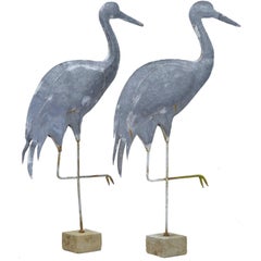 Vintage Pair of 20th Century Swedish Galvanised Decorative Cranes