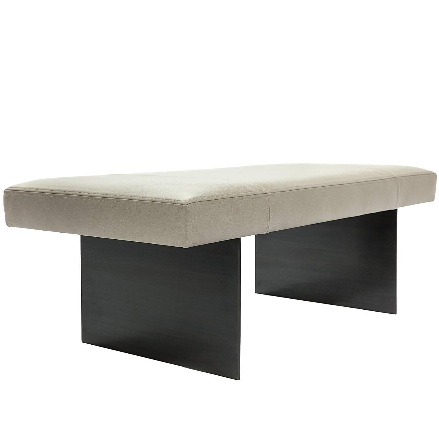 Minimal Terra Bench Mixes Leather and Steel by Aguirre Design with COL or COM For Sale