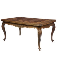 Antique 20th Century French Walnut Parquetry Extending Dining Table