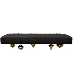 Pouf imbottito "Il Pezzo 1 Bench" in pelle pregiata con base dorata