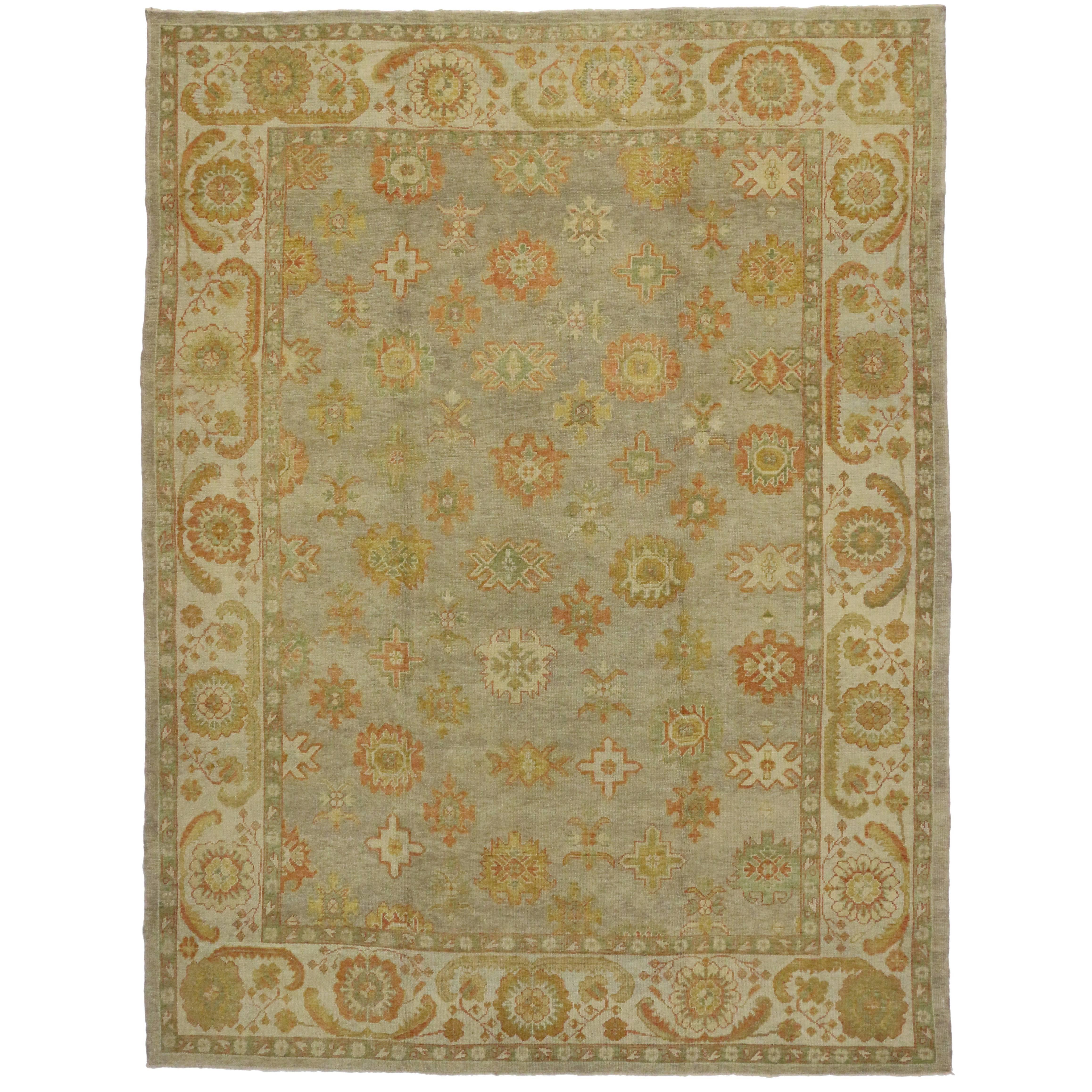 New Contemporary Turkish Oushak Rug with Modern Arts & Crafts Style  For Sale