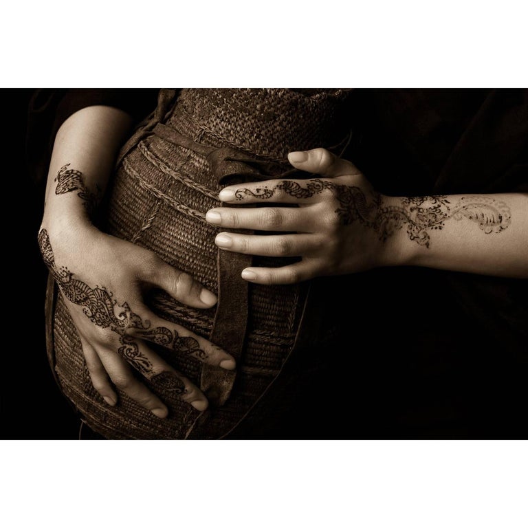 21st Century Giclee Print "Mehendi Hands with Basket" by Janet Mesic Mackie For Sale