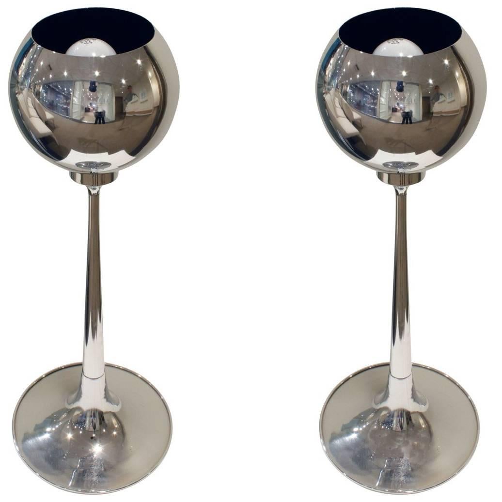 Pair of Chrome Table Lamps with Magnetized Spheres, 1960s For Sale