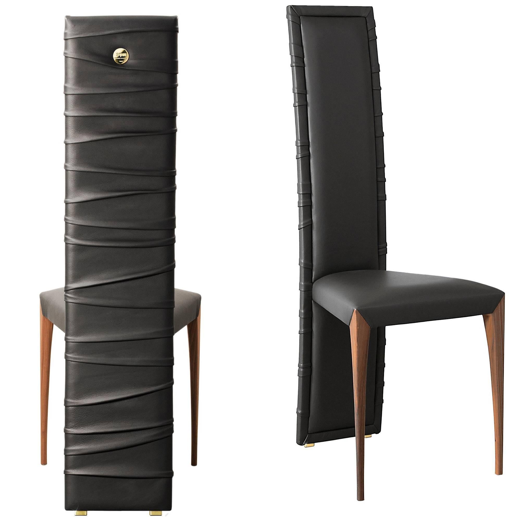 Chaise de salle à manger "Il Pezzo 7 Chair" avec dossier haut tapissé de cuir anthracite en vente