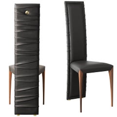 "Il Pezzo 7 Chair" dining chair with high back-upholstered in anthracite leather