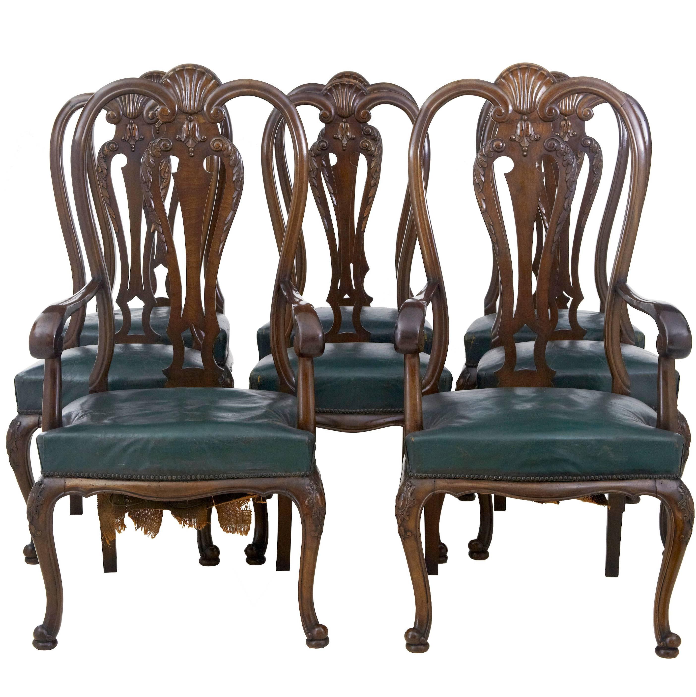 Set of 6+2 Early 20th Century Queen Anne Mahogany Dining Chairs