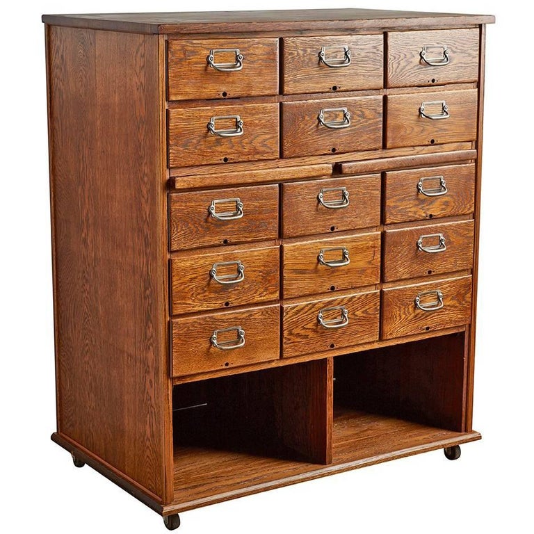 15Drawer Oak Filing on Casters, circa 1930s For Sale at 1stDibs