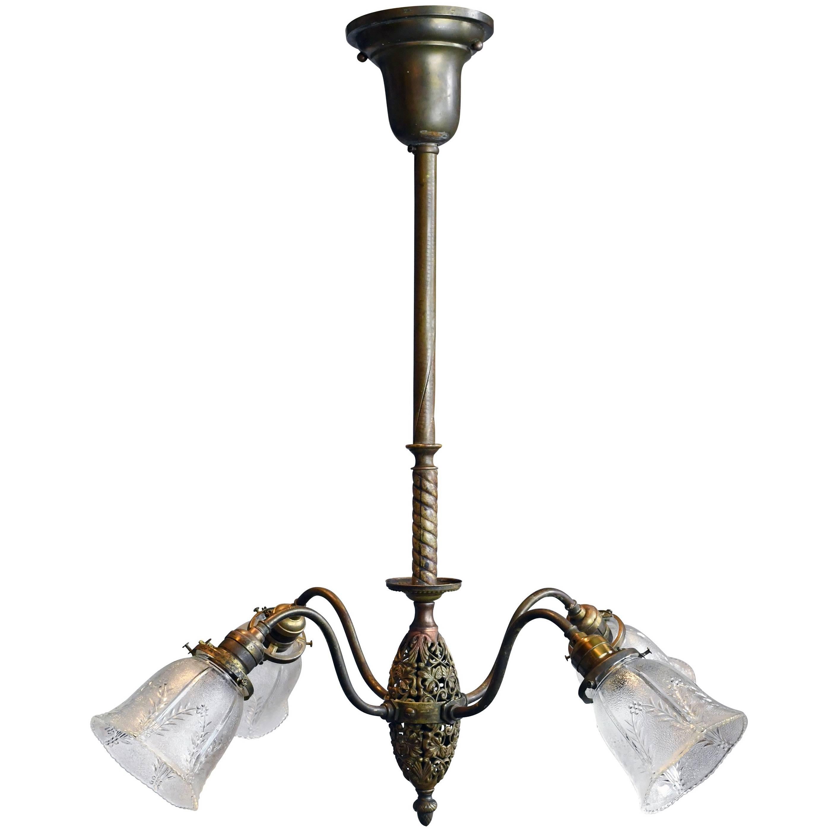 Wakefield Four Arm Brass Chandelier with Shades