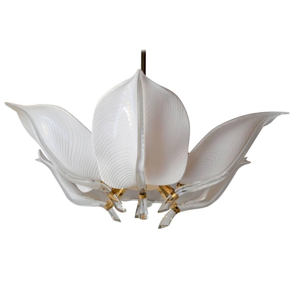 Franco Luce Murano Glass Lotus Leaf Chandelier, circa 1970s