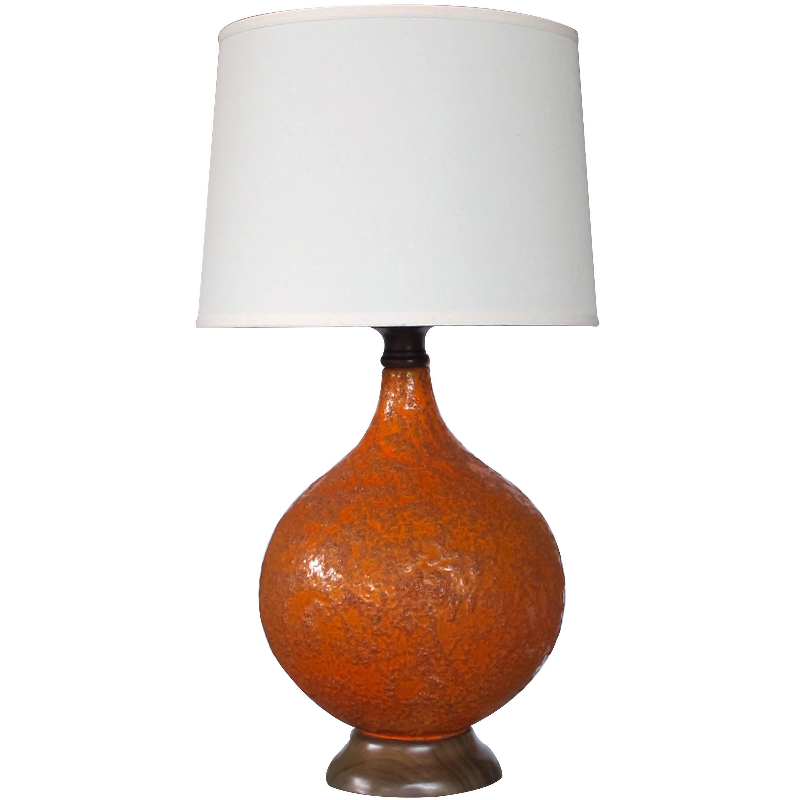 Large & Iconic American 1960s Burnt-Orange Crater-Glazed Ceramic Lamps