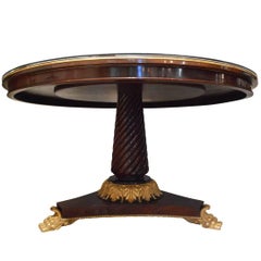 Large Mahogany Pedestal Table with Gilt Lion Feet and Ring Around Base