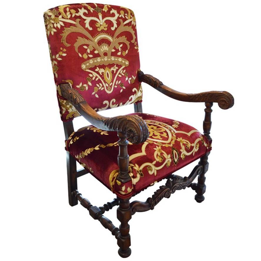 Antique Hand-Carved Walnut Italian Chair