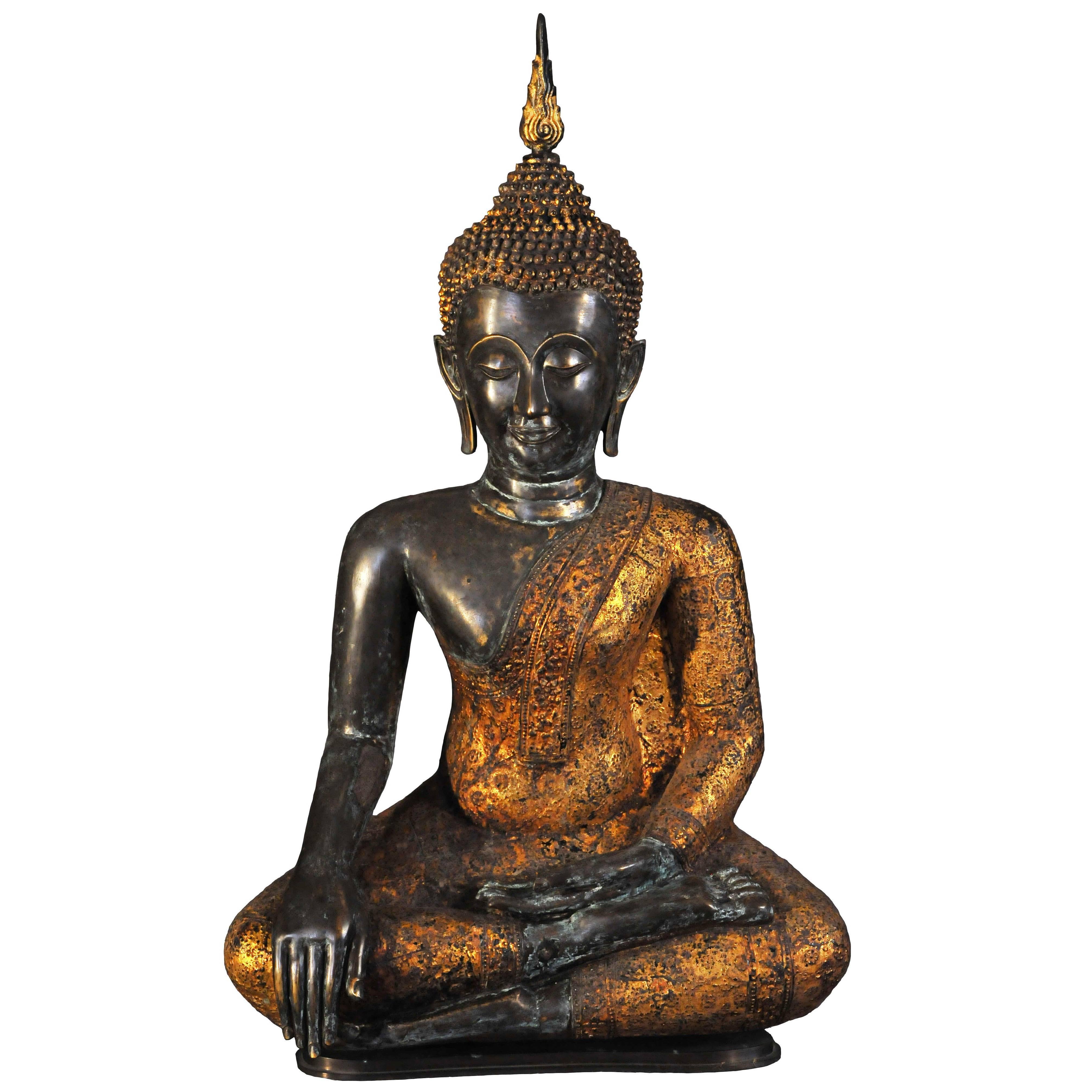 18th Century, Gilt Bronze Virasana Buddha in Bhumisparsha Mudra, Art of Thailand For Sale
