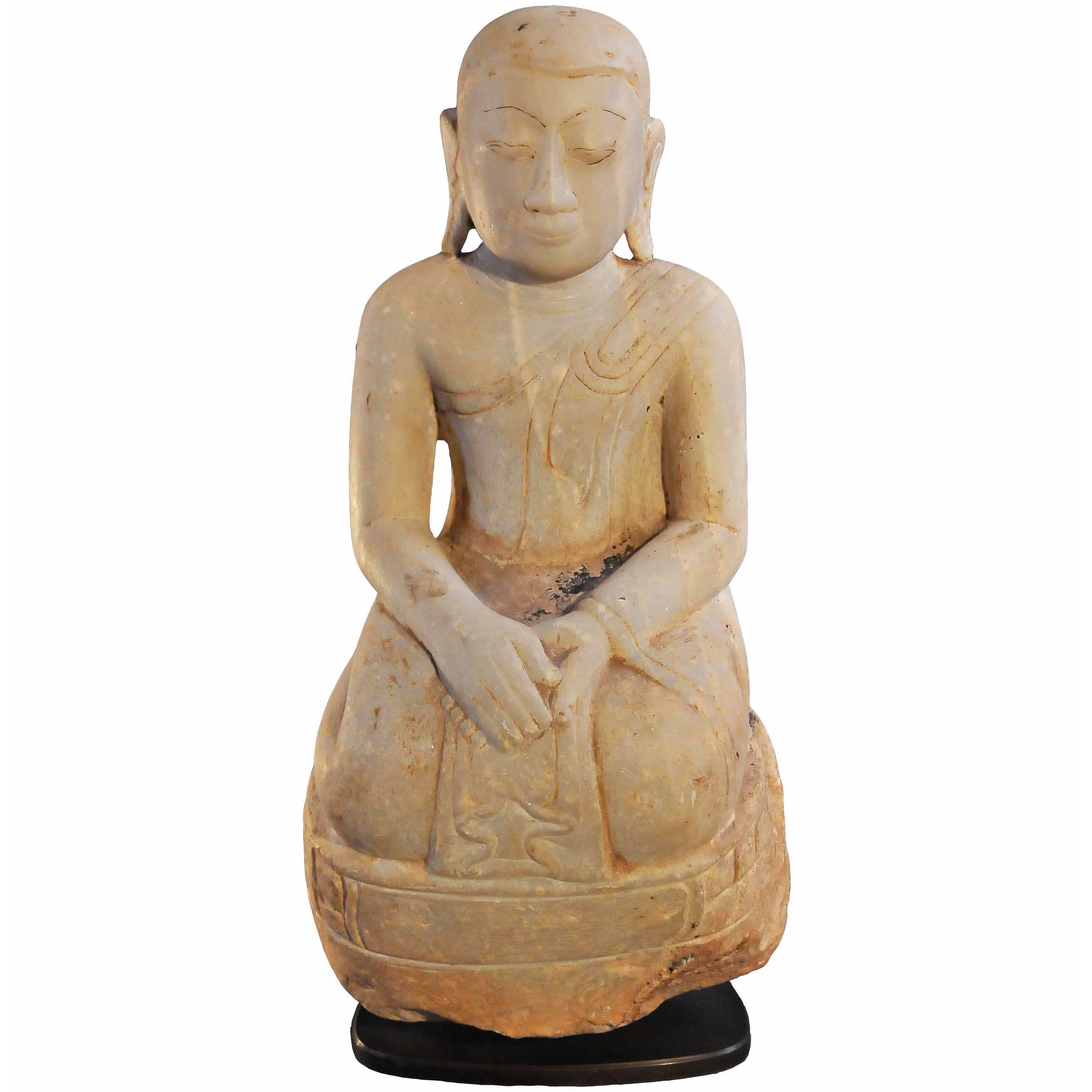 14th Century, Marble Sitting Nun in Anjali Mudra, Pagan Period, Art of Burma