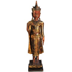19th Century, Crowned Standing Buddha in Abhaya Mudra, Art of Thailand