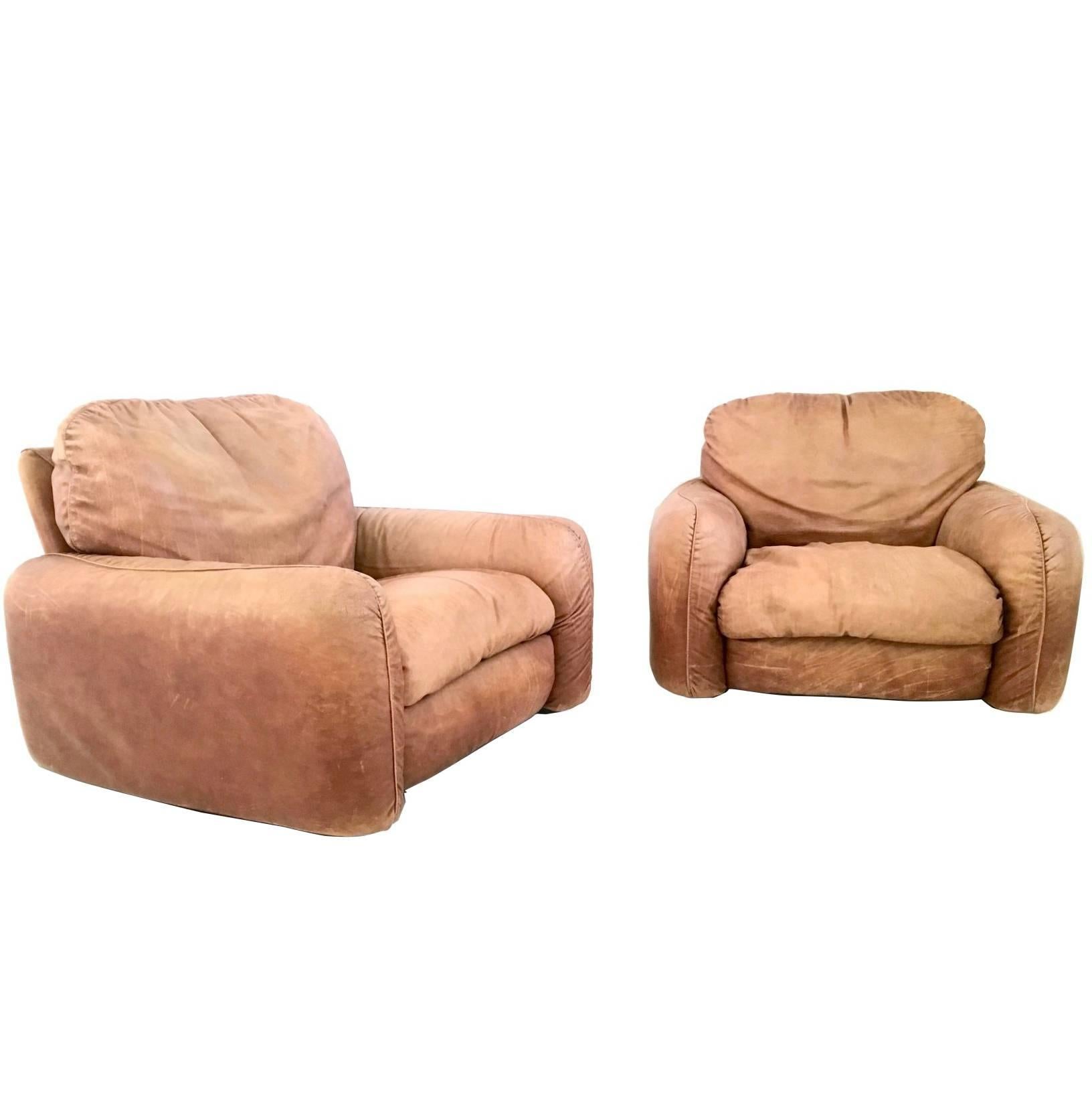 Pair of Leather Armchairs Model "Piumotto" Produced by Busnelli, Italy, 1970s