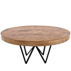 Maurits Round Marquetry Table in Reclaimed Oak with Metal Legs