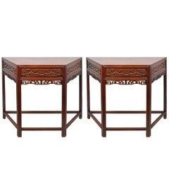 Antique 19th Century Pair Chinese Hardwood Console Tables