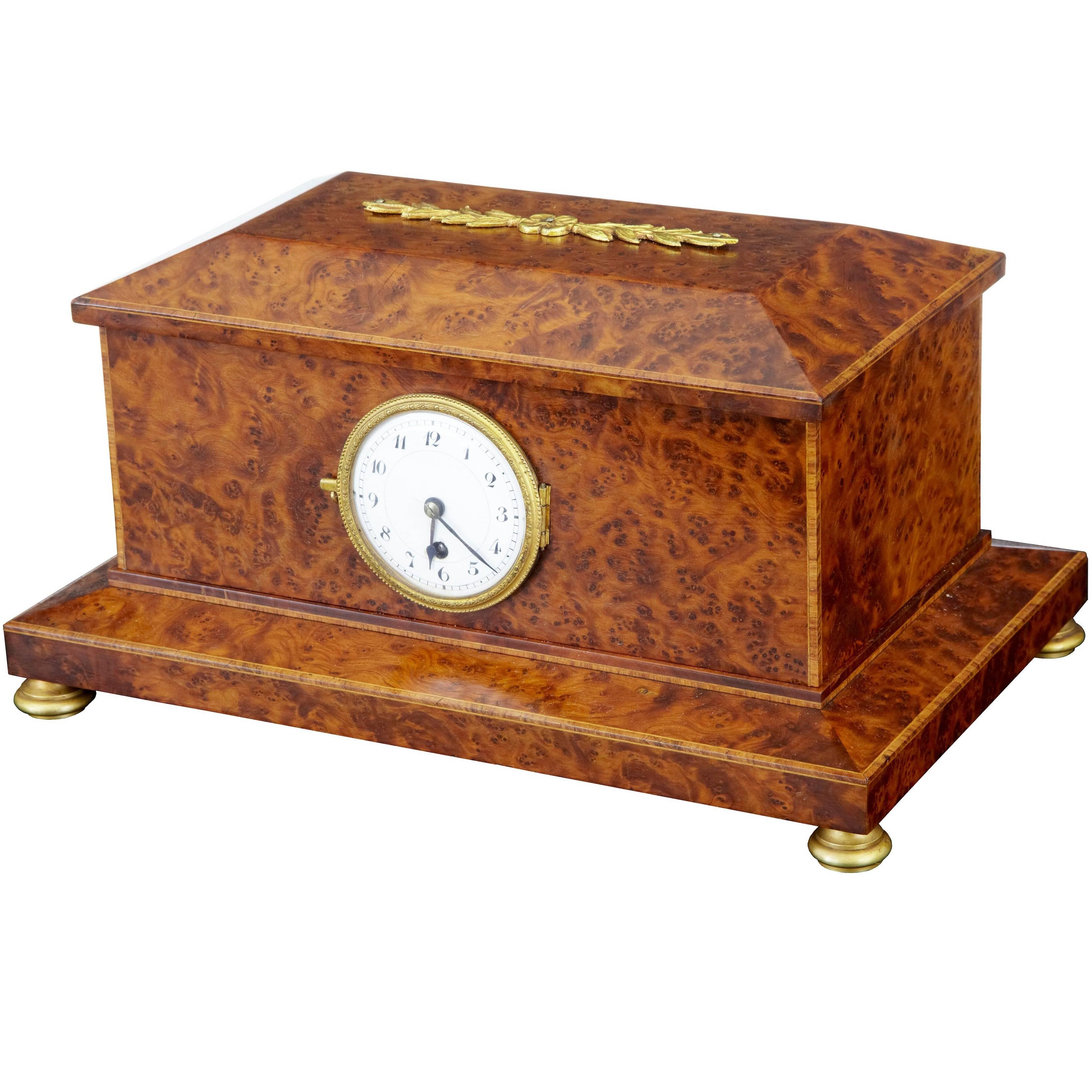 1920s Burr Yew Wood Clock Box
