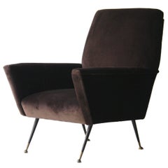 Armchair Upholstered in Brown Cotton Velvet, Italy, 1950