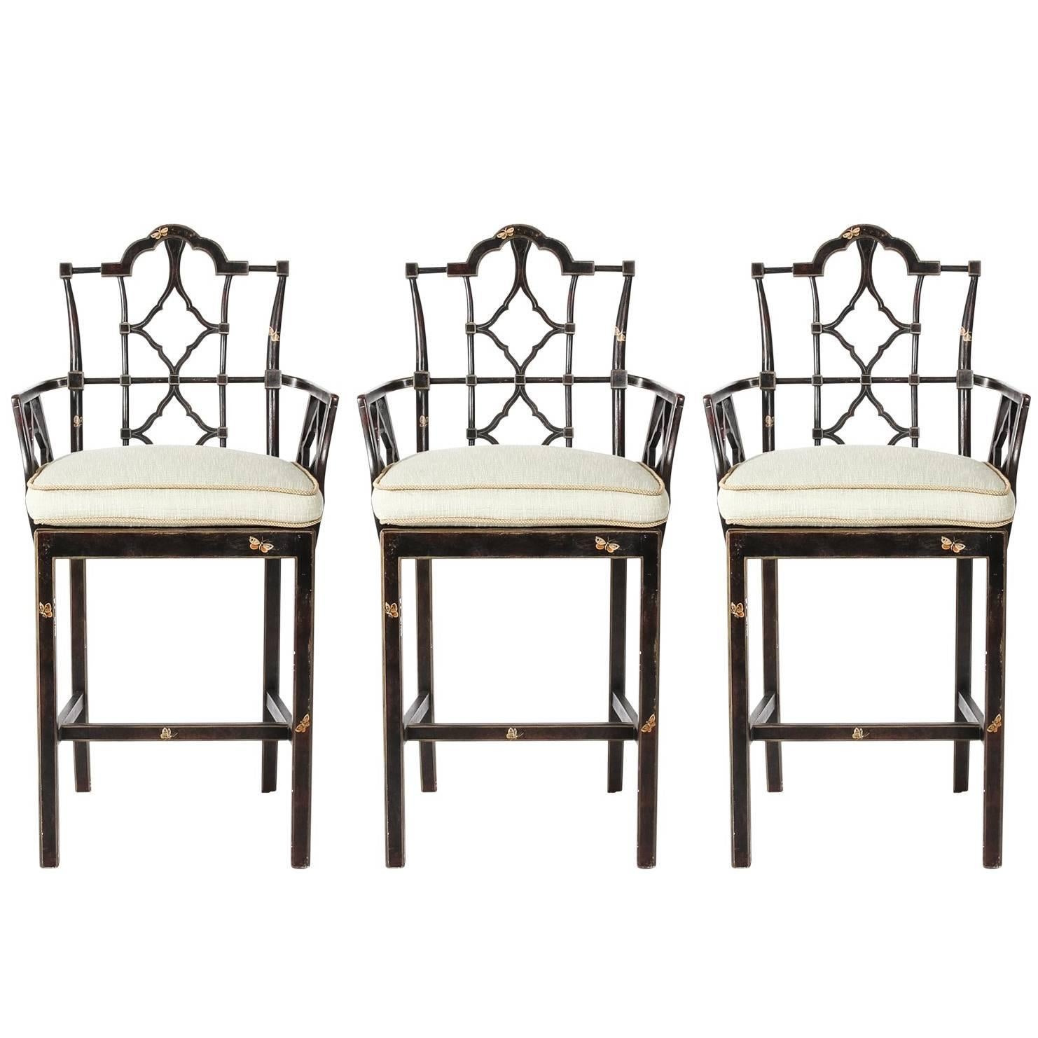 Set of Three Chinese Chippendale Style Stools