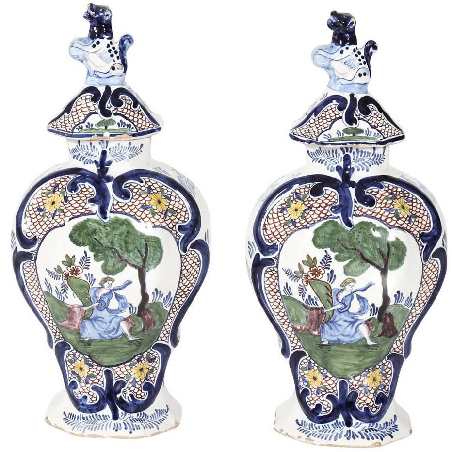 Pair of 18th Century Dutch Delft Vases