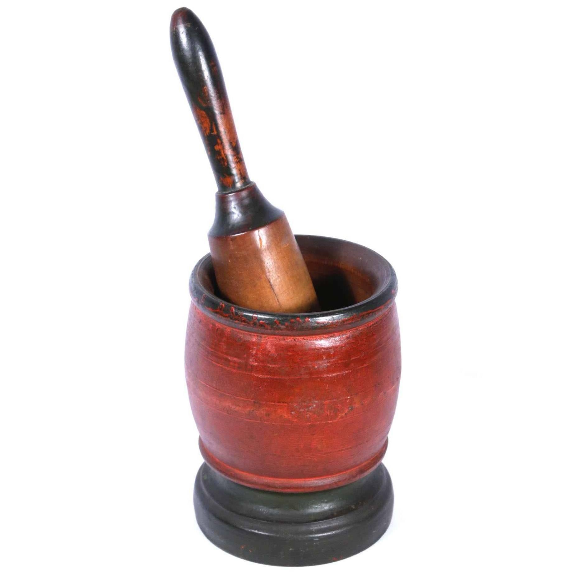 19th Century Painted Mortar and Pestle For Sale
