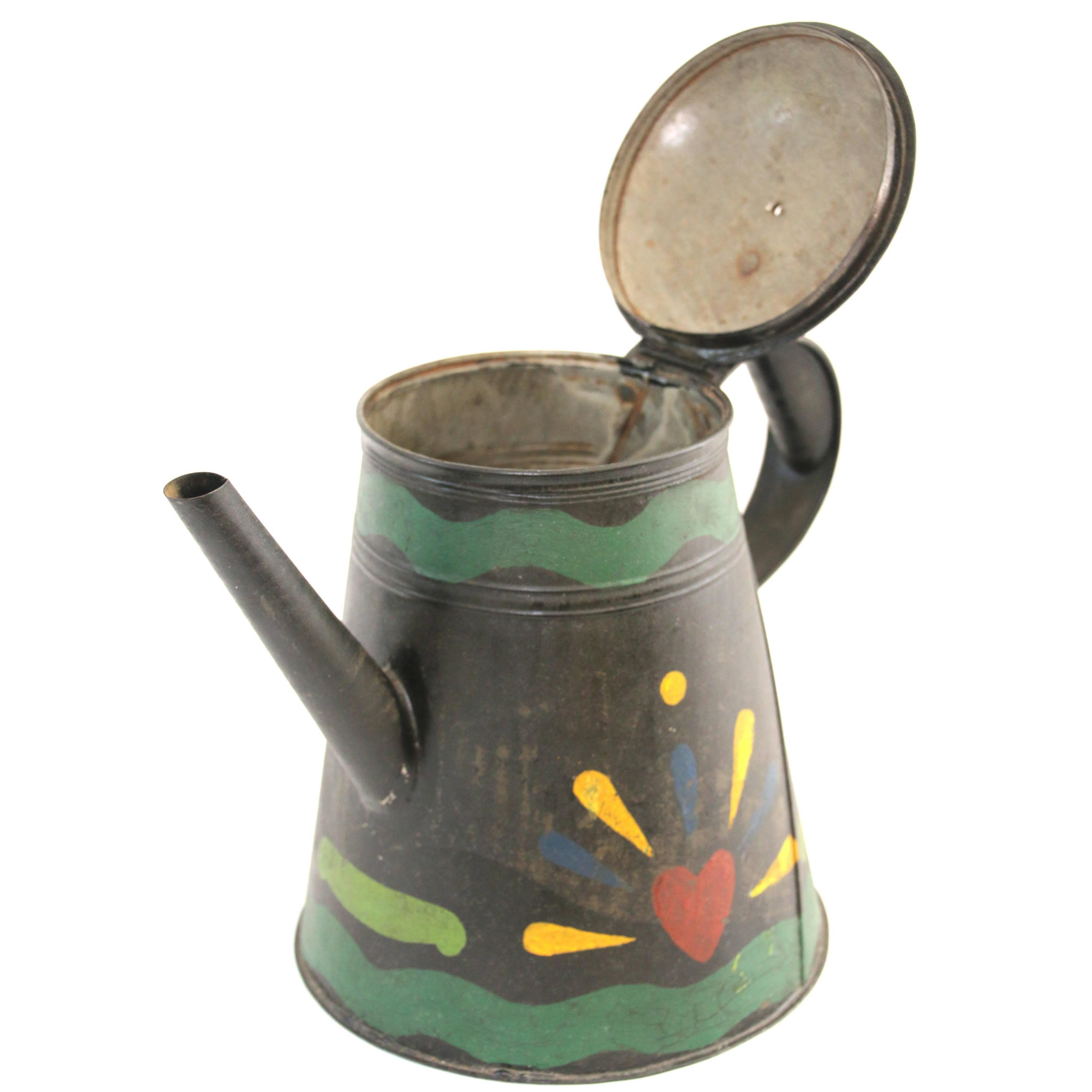 19th Century Painted Tinware Coffee Pot Stamped J. Ketterer For Sale