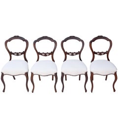 Antique Set of Four Victorian Walnut Balloon Back Dining Chairs, circa 1870