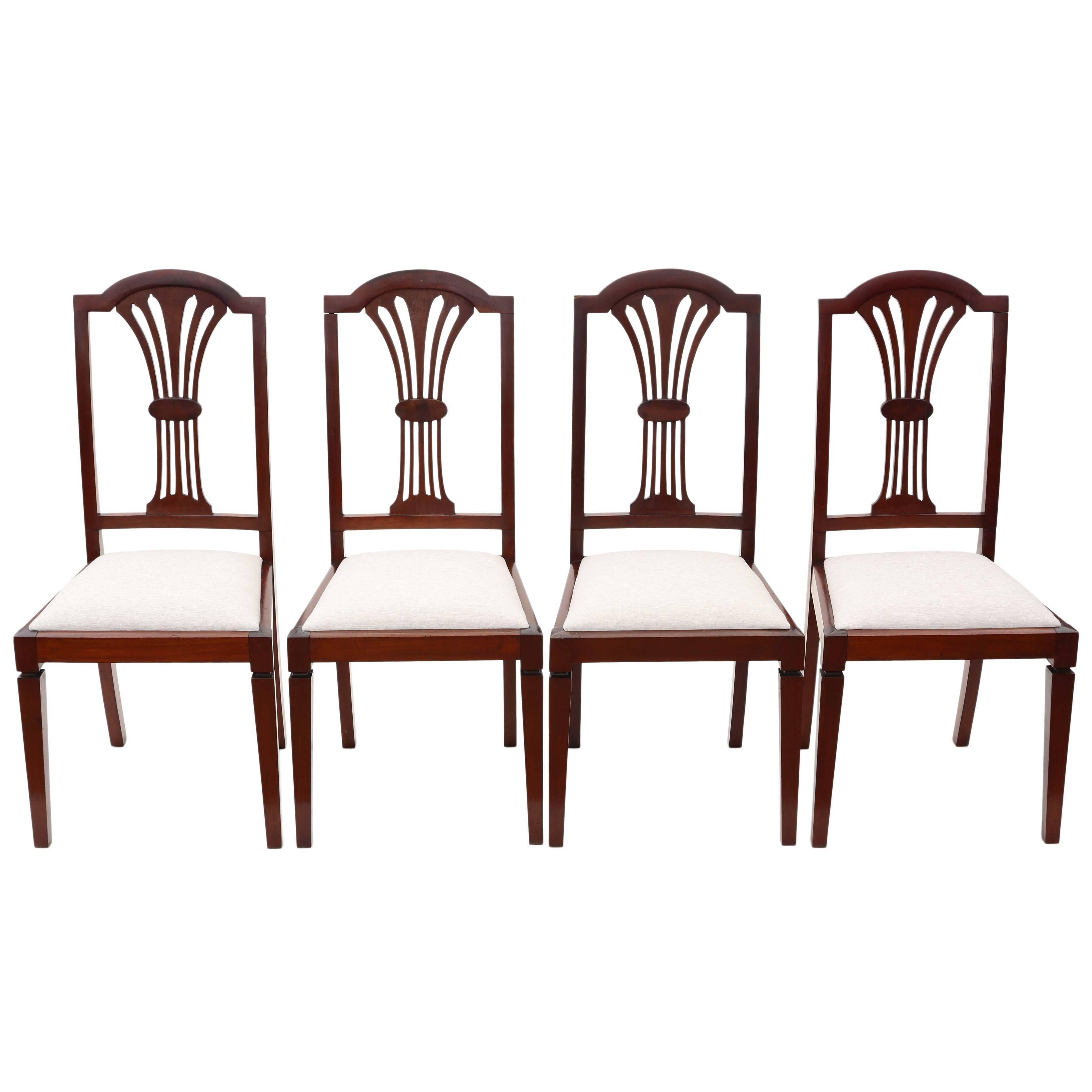 Antique Quality Set of Four Edwardian Mahogany High Back Dining Chairs For Sale