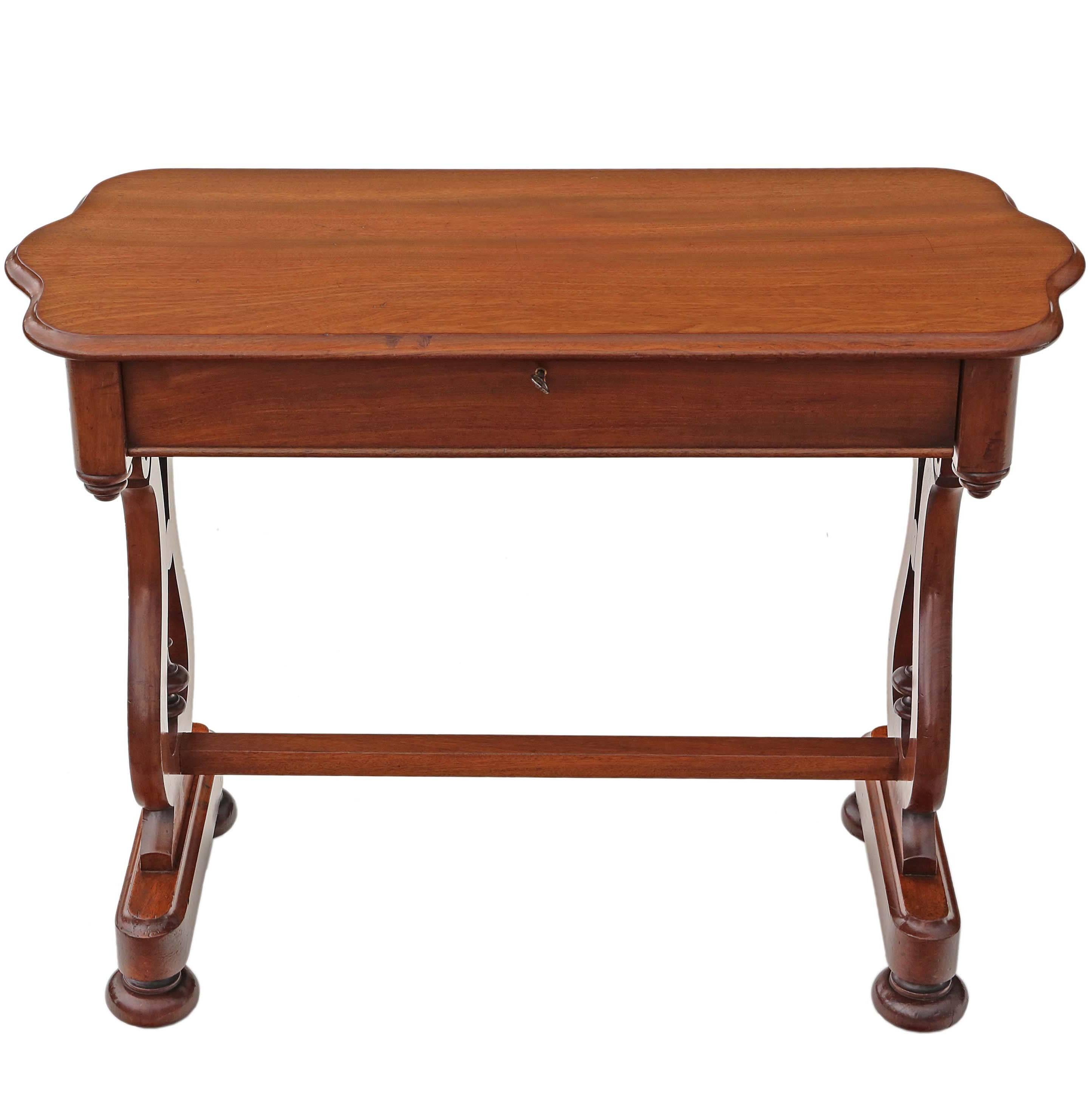 Antique Victorian circa 1860 Mahogany Writing Desk Library Centre Table For Sale