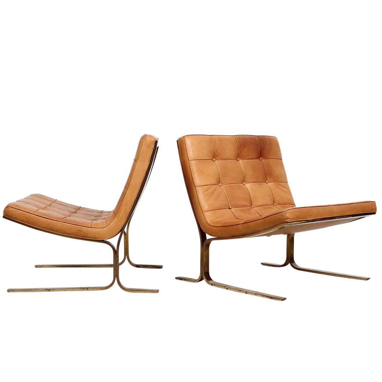 Pair of Leather Lounge Chairs by Nicos Zographos