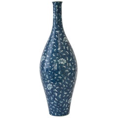 Large Japanese Imari Blue Hand-Painted Porcelain Vase by Master Artist