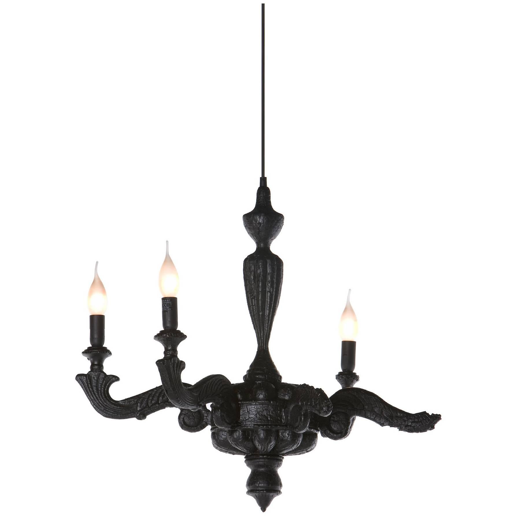 Moooi Smoke Chandelier in Burnt Wood and Black Epoxy by Maarten Baas For Sale