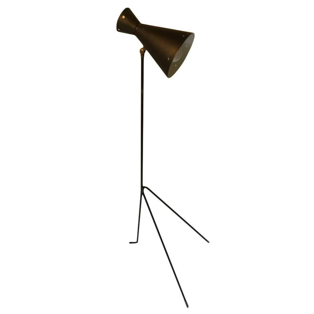 Midcentury Grasshopper Floor Lamp with Adjustable Shade For Sale