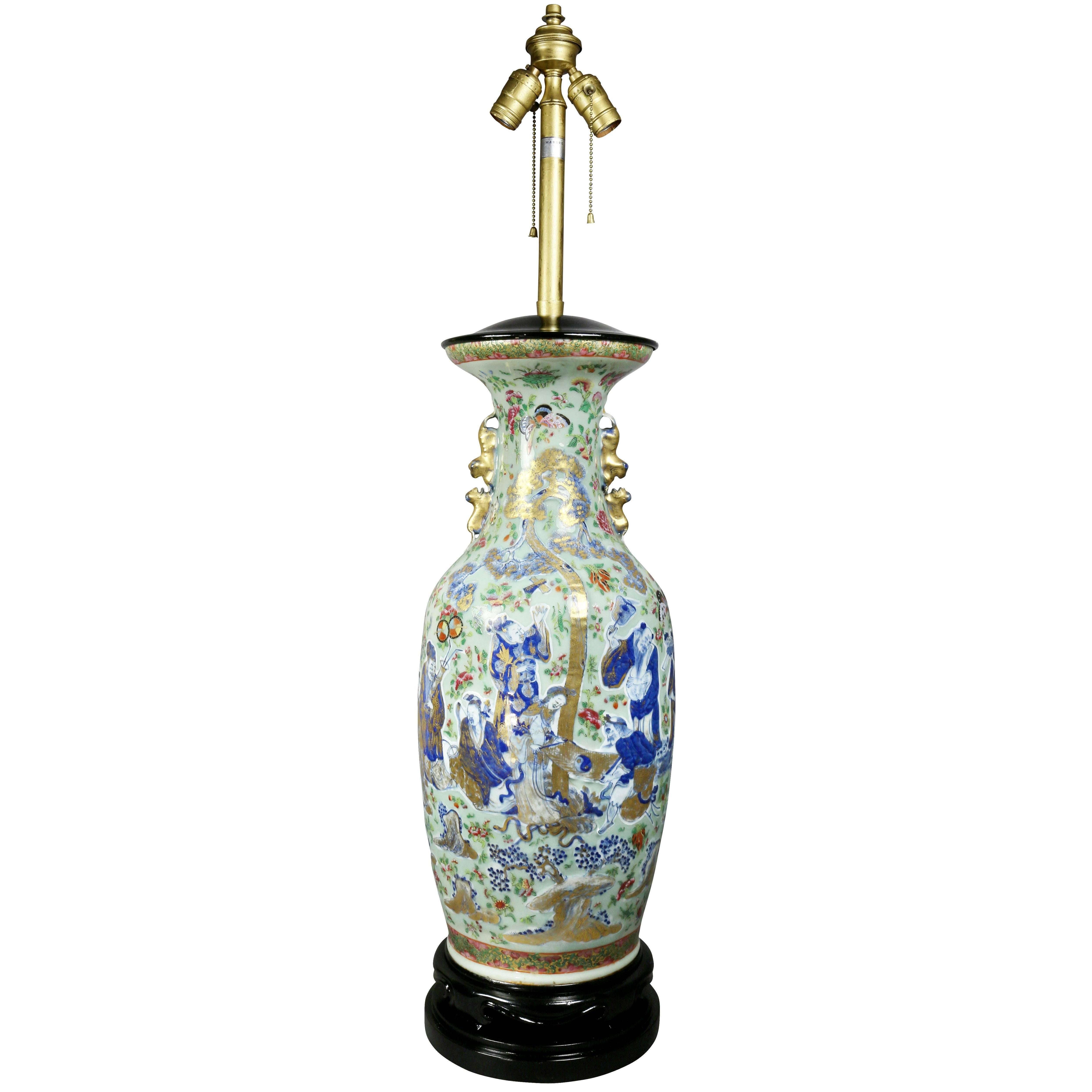 Large Chinese Export Vase Mounted as a Lamp