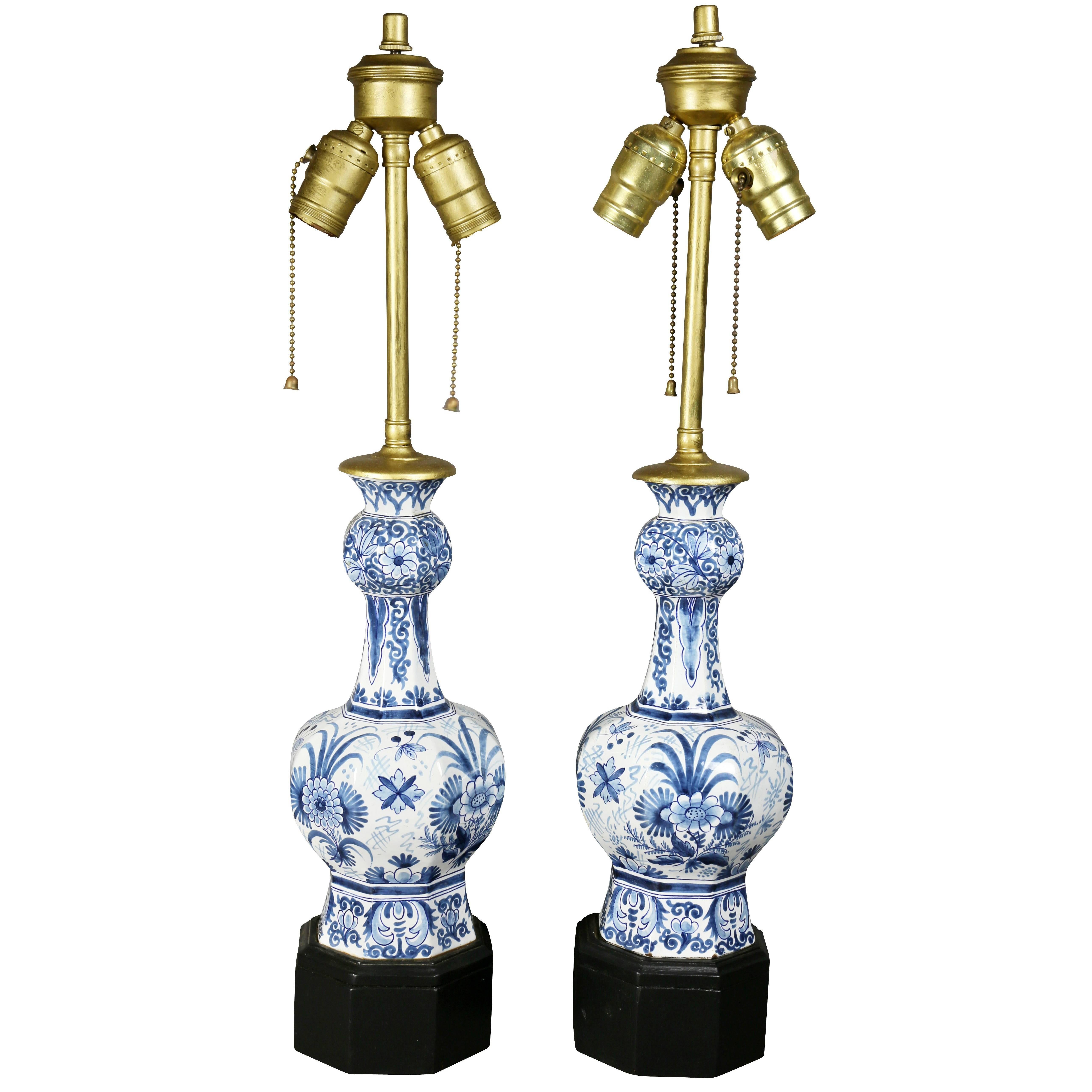 Pair of Delft Pottery Table Lamps