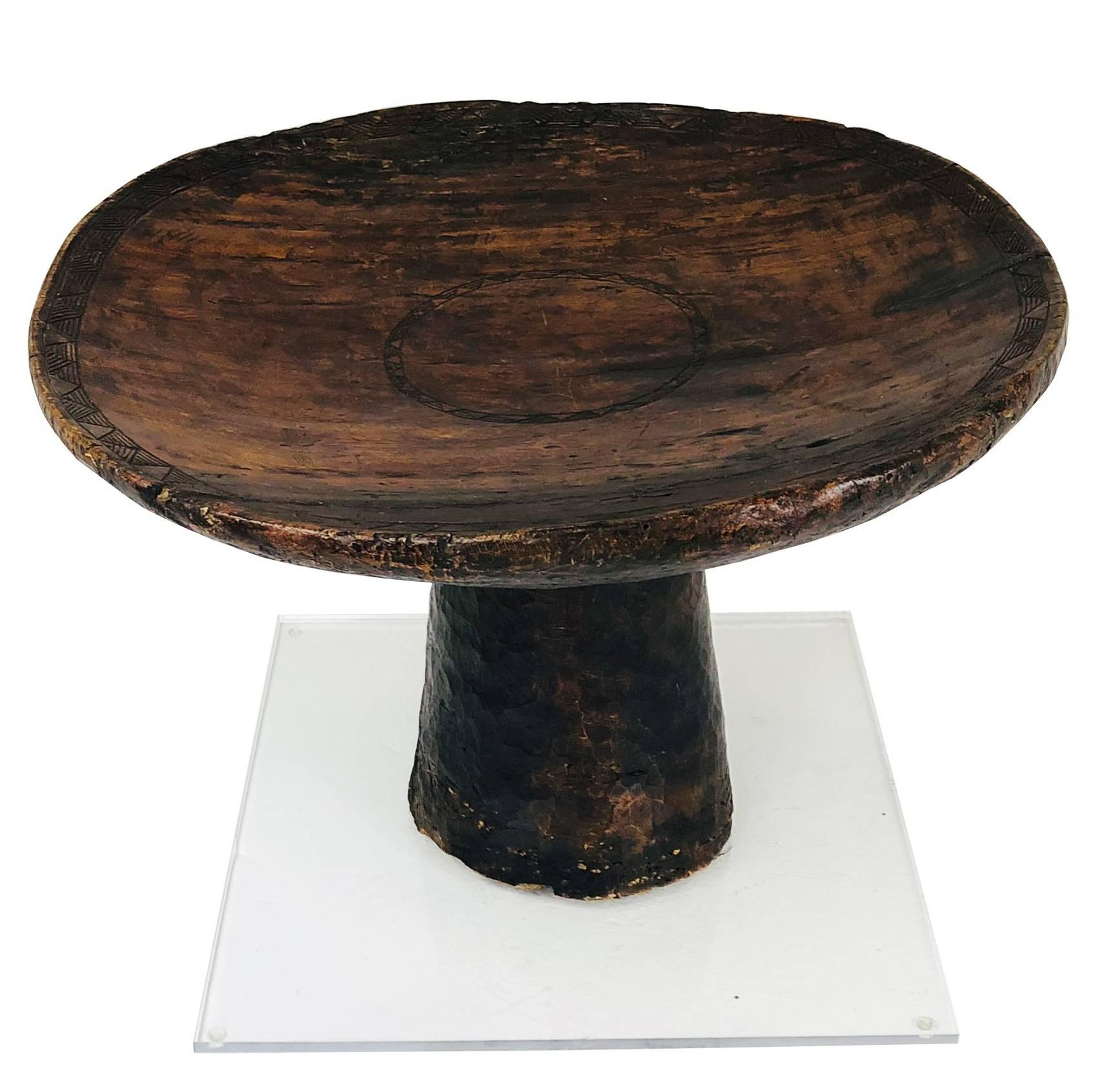 African Carved Ceremonial Wedding Stool or Table with Lucite Base