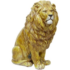 Impressive, 1950s Large Pottery Seated Lion