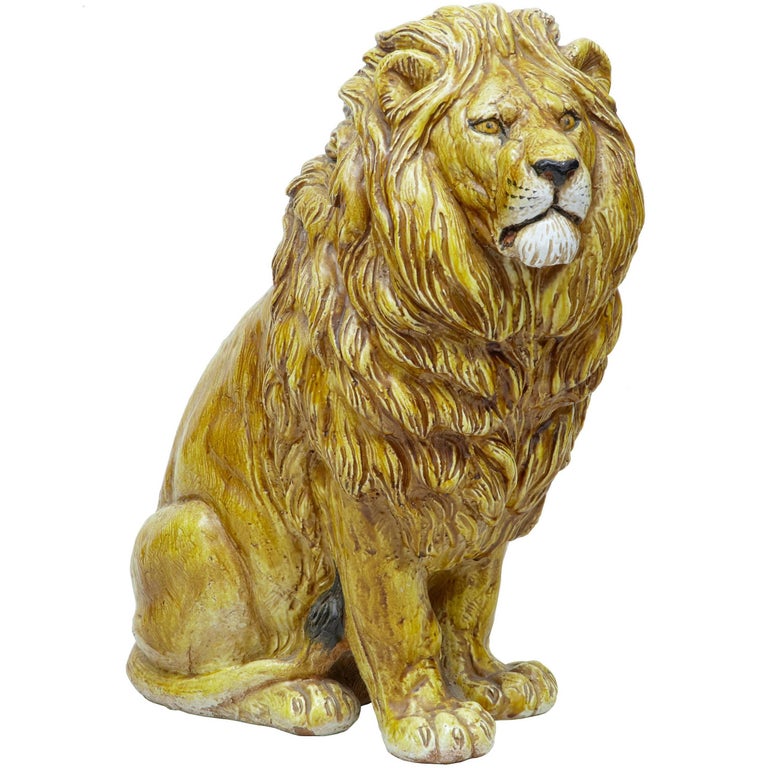 Impressive, 1950s Large Pottery Seated Lion at 1stDibs