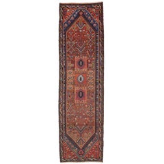 Antique Malayer Persian Runner with Mid-Century Modern Tribal Style