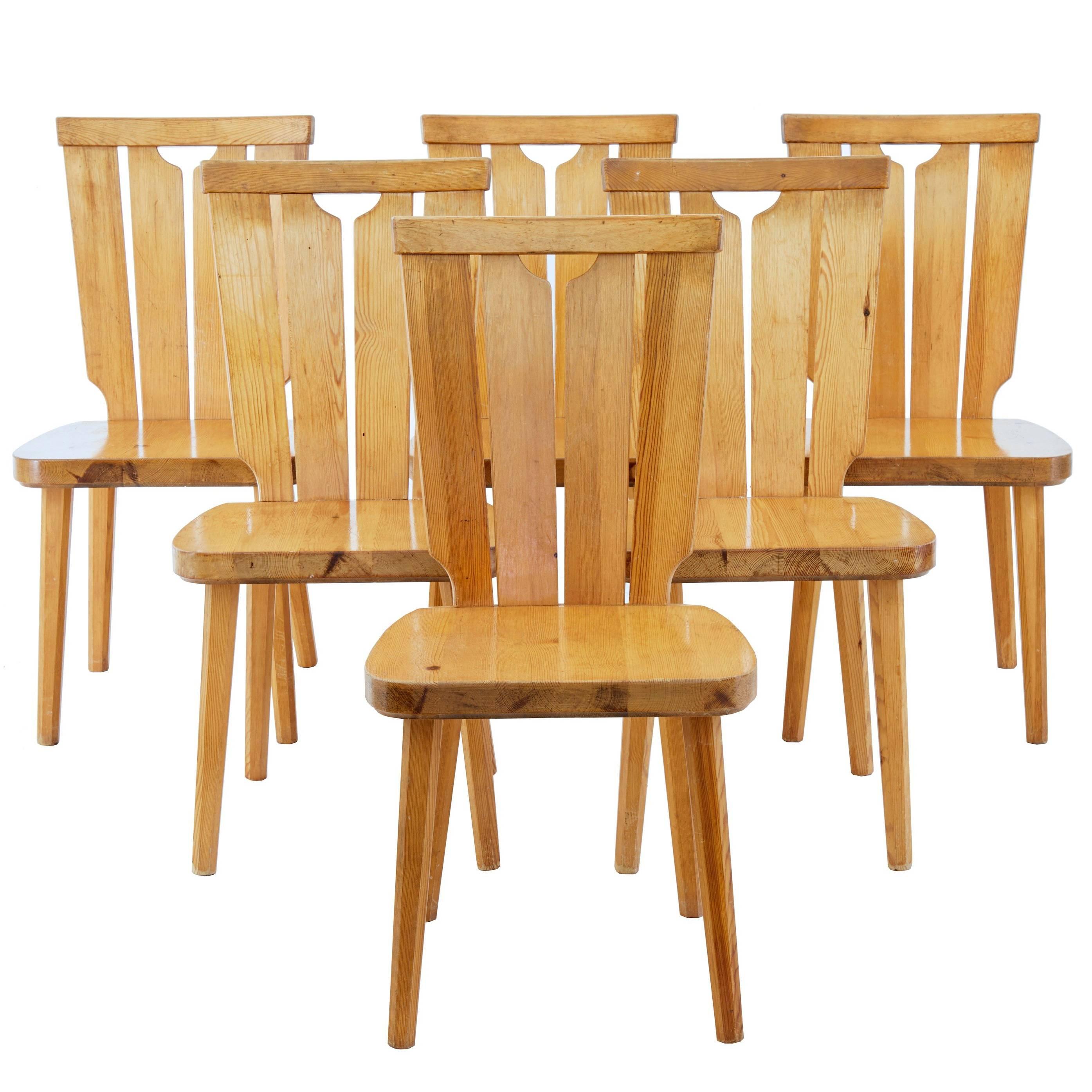  Set of Six Scandinavian Pine Dining Chairs