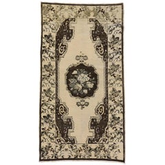 Brown and Cream Vintage Turkish Oushak Gallery Rug